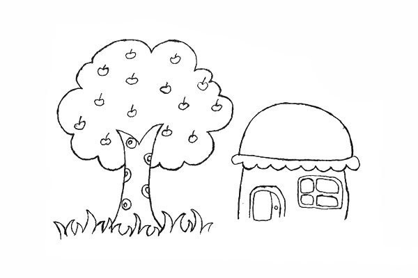 How to draw houses and fruit trees