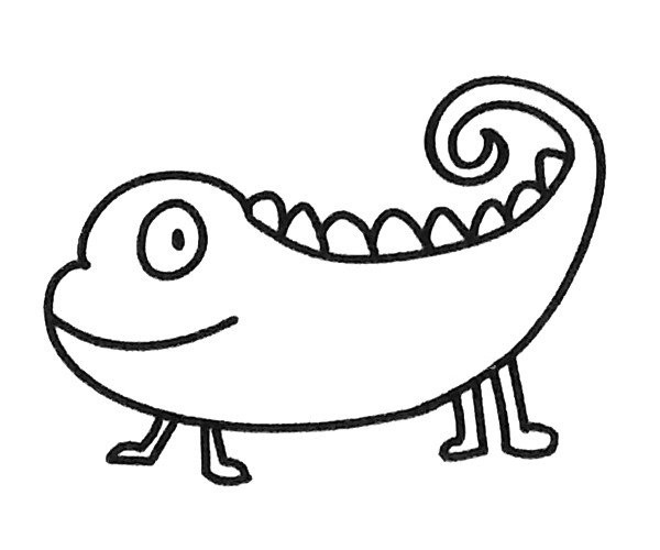 A set of cute cartoon chameleon simple drawings