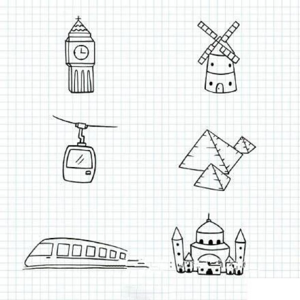 54 simple black and white sketches about travel