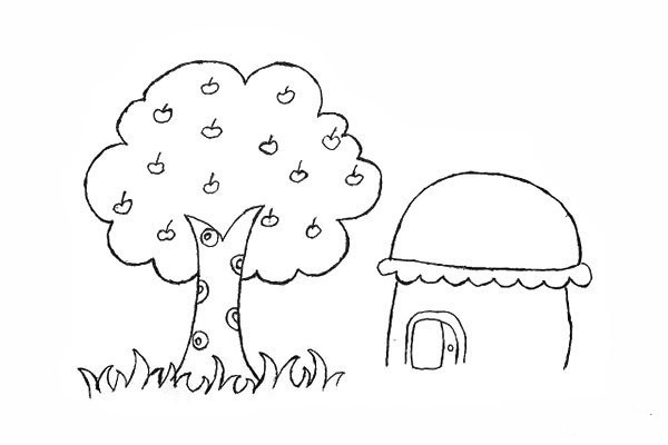 How to draw houses and fruit trees