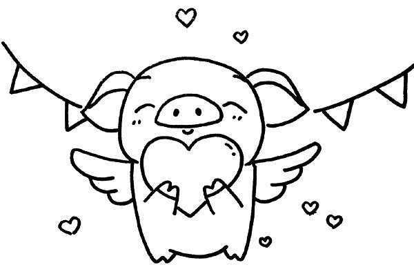 How to draw a loving piggy angel