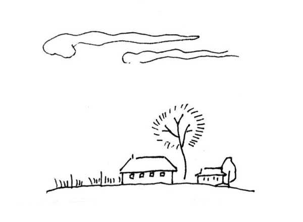 Six beautiful simple drawings of village scenery