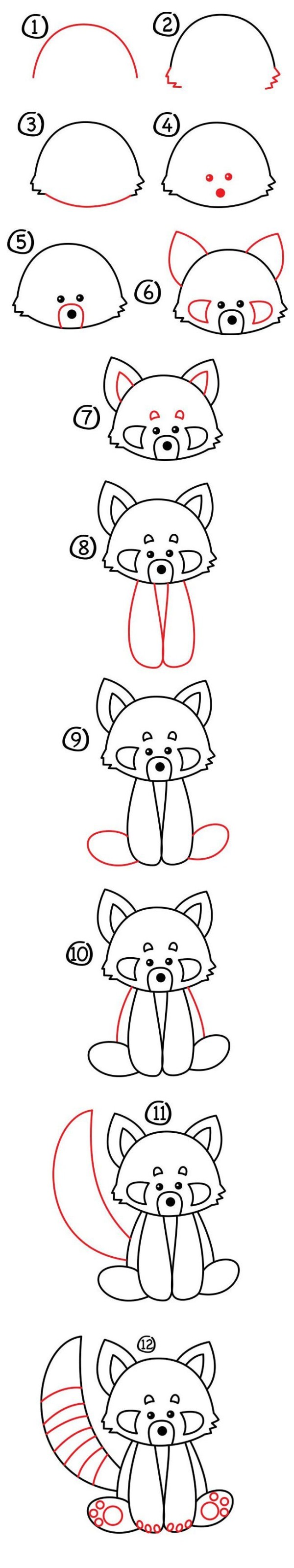 Simple drawing tutorial step by step drawing of a little raccoon