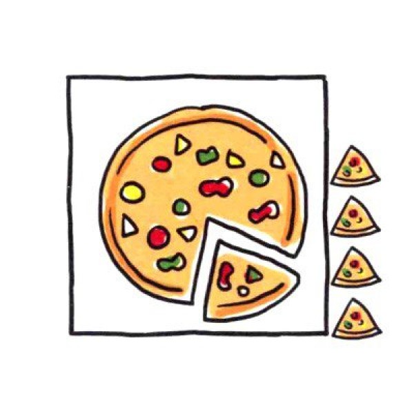 Four steps to draw a cute simple picture with rich ingredients and delicious pizza