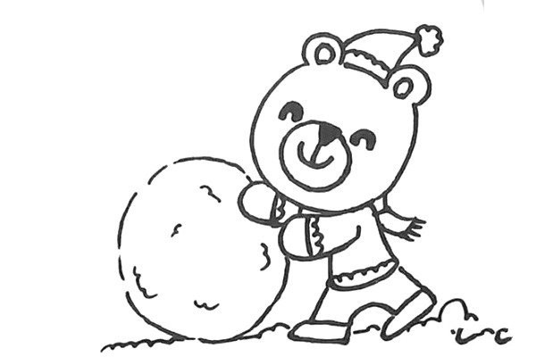 A simple drawing of a bear and a bunny rolling a ball