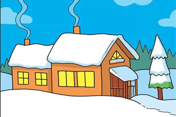 How to draw a simple drawing of a snow cabin