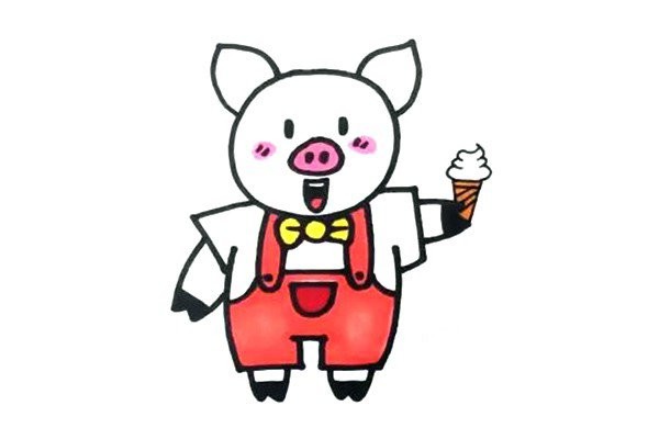 How to draw a pig eating ice cream