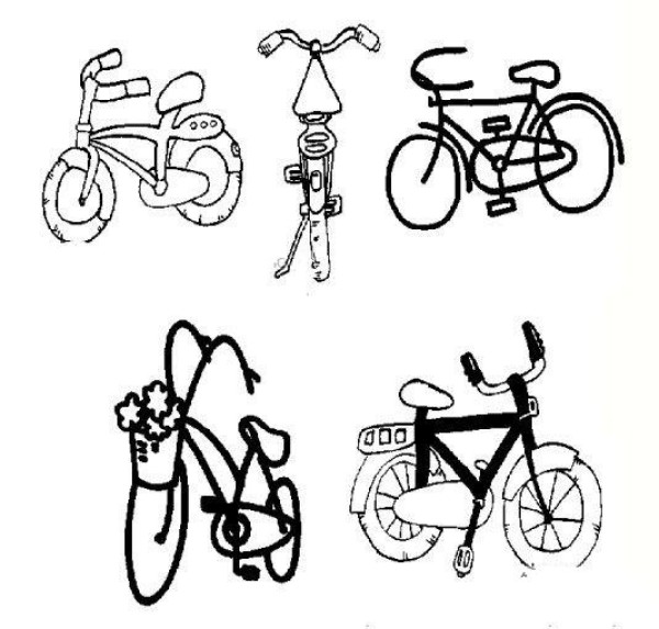 Simple strokes of five kinds of bicycles