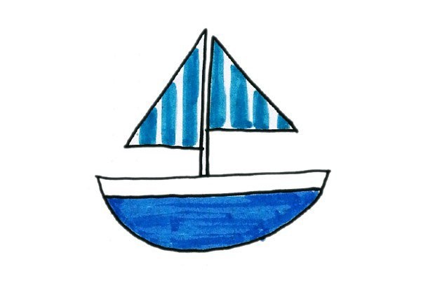 Fresh ocean style sailing boat simple drawing