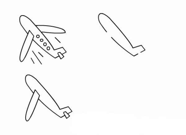 Three simple drawings of airplanes