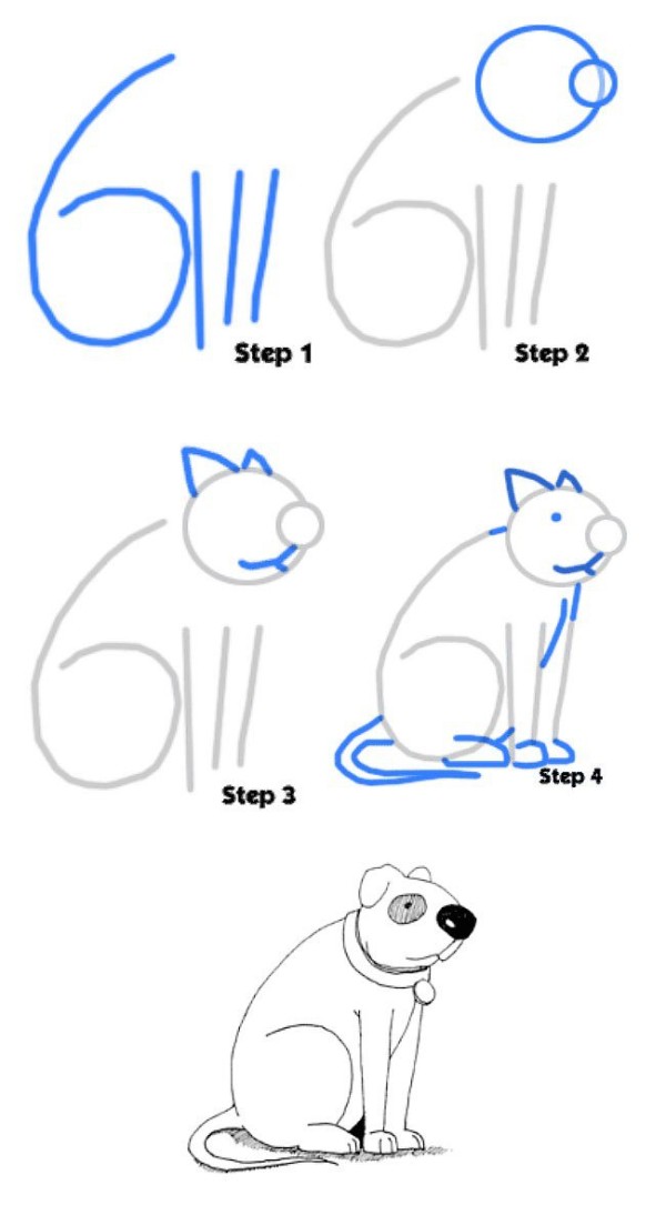 Simple drawing tutorial, simple drawing method of dog