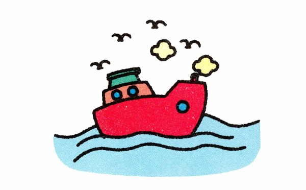 Simple drawing method of ship traveling on the sea