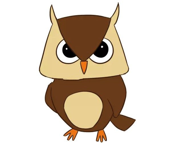 Four cute simple drawing pictures of owls