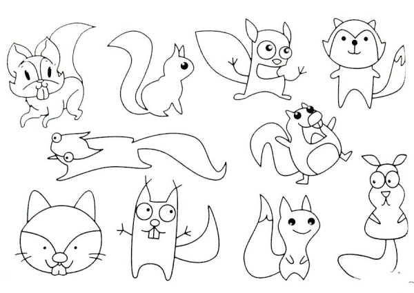 Examples and steps of simple squirrel drawing