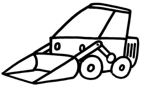 Simple drawing of cartoon jeep excavator and bulldozer