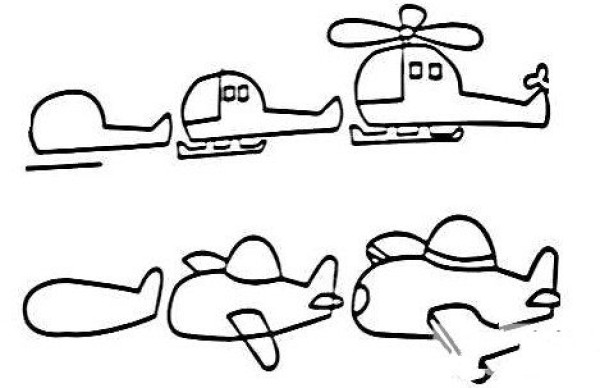 Cartoon helicopter step by step simple drawing picture