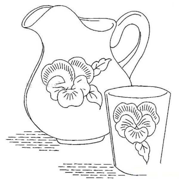 Beautiful simple drawing of teapot and tea cup