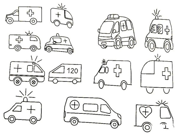 Complete collection of ambulance simple drawings and drawing steps