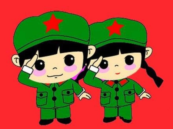 A simple drawing of a Little Red Army soldier. A simple drawing of a Little Red Army soldier saluting.