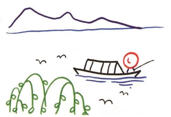 Children learn to draw boats in the river