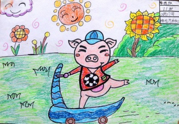 Childrens drawings of the sporty pig