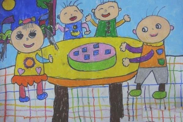 Kindergarten Mid-Autumn Festival themed children’s drawing works: Bo Cake