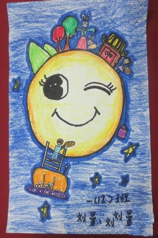 A collection of Mid-Autumn Festival themed childrens paintings - I send mooncakes to Chang'e