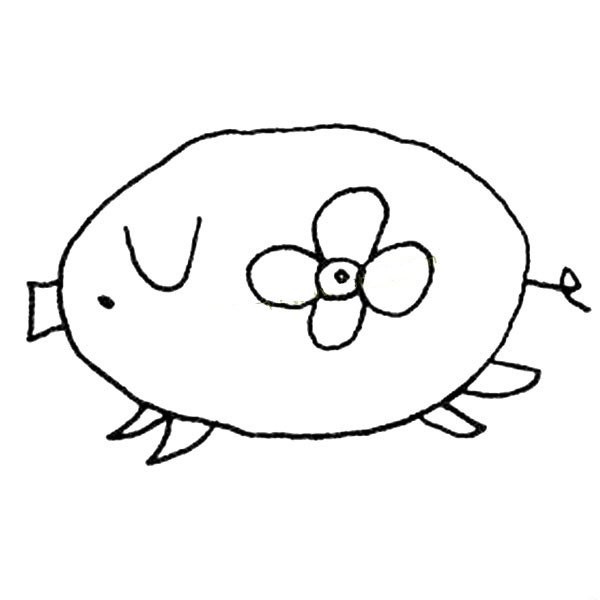 Beautiful little flower pig simple strokes picture