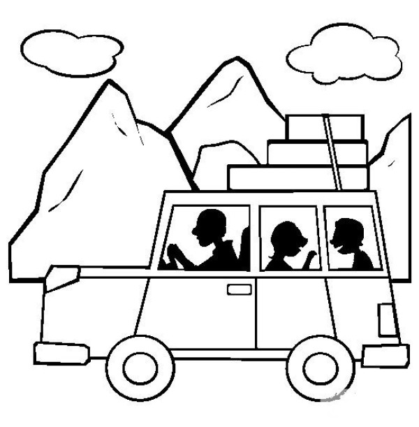 Simple drawing pictures of traveling in off-road vehicle