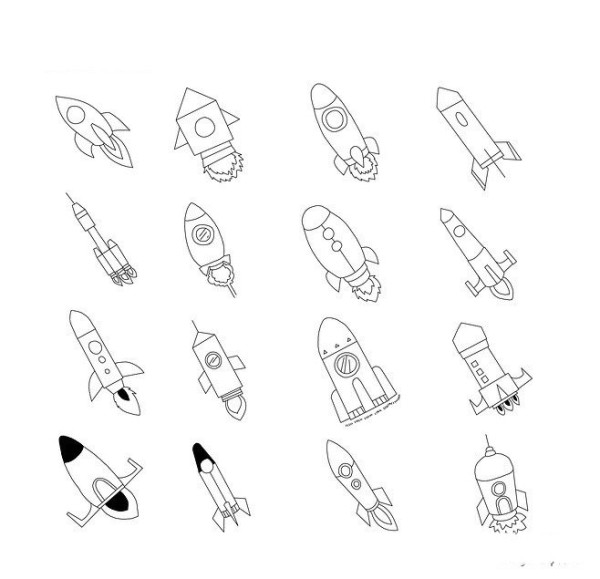 Complete collection of simple strokes of rocket