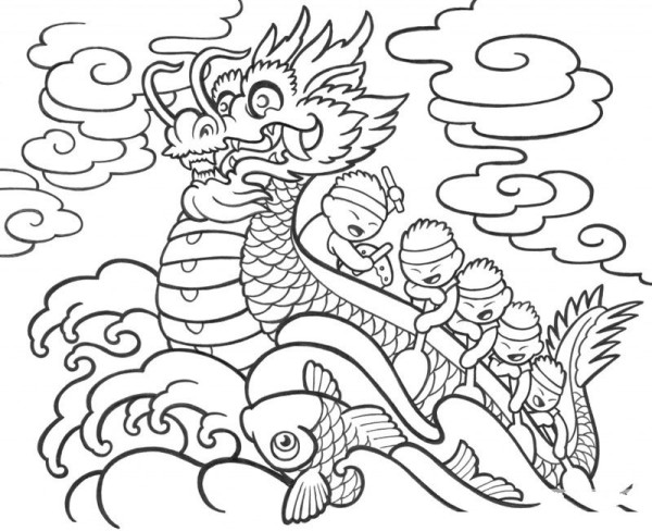 Dragon Boat Festival simple drawing material cartoon version of dragon boat rowing picture