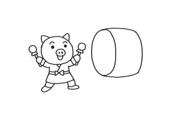 How to draw a simple drawing of a pig playing drums