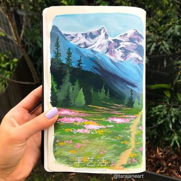 Inspired by Ghibli movies, dreamy landscape paintings fill her sketchbook