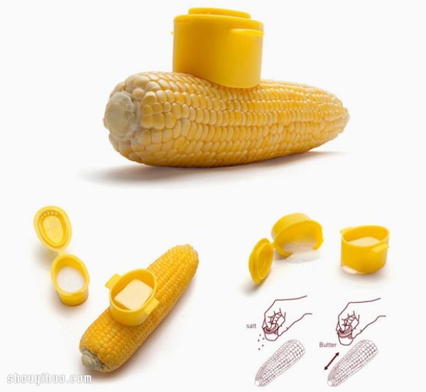 Corn transforms into a cute submarine, smeared with cream, sprinkled with salt, and does not stick to your hands