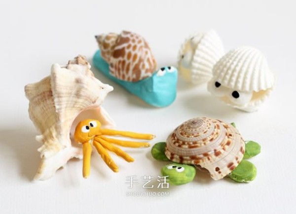 Clay and shells handmade cute sea creatures