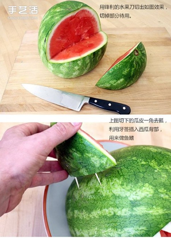 Tutorial on how to make a simple watermelon carving and arranging it into a shark fruit plate