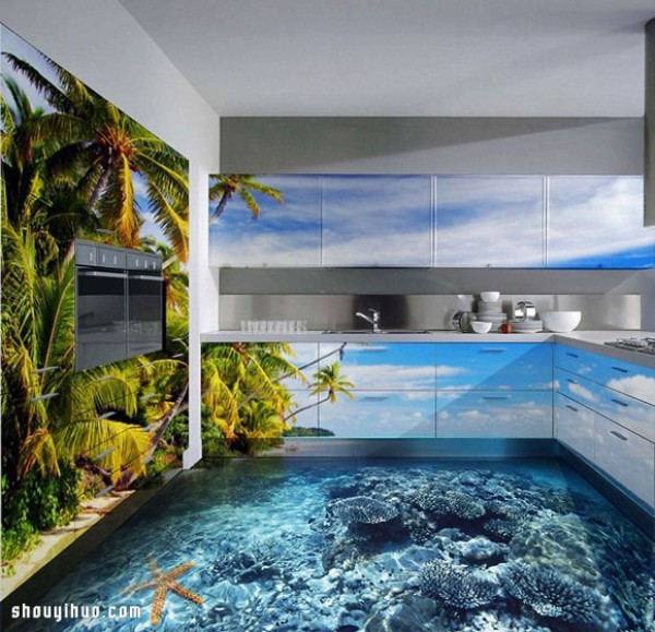 The super cool 3D floor directly brings the beautiful scenery to your home