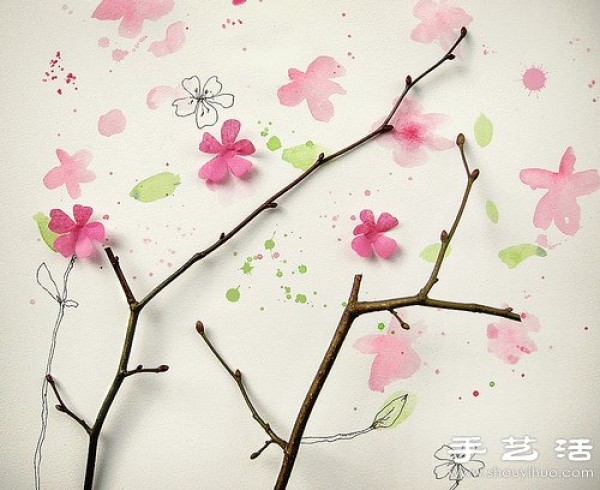 Twigs, flowers and simple hand-painted DIY aesthetic patterns