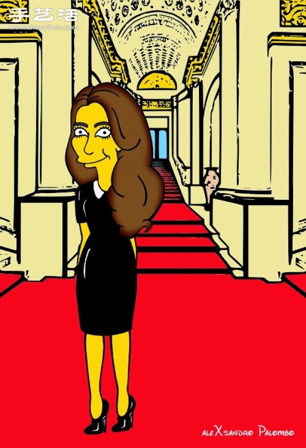 Simpsons spoof illustration: Yellow-skinned Princess Kate is equally fashionable