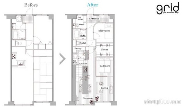 Japanese 66-square-meter small apartment decoration for living with cats