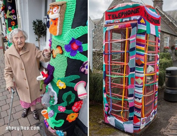 104-year-old grandma makes the town warm with knitted graffiti