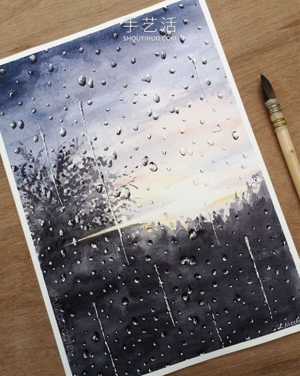 Rain is hitting the window! Realistic watercolor paintings blend raindrops with natural landscapes