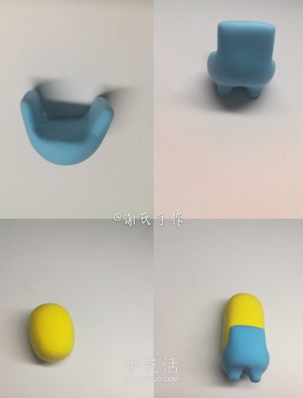 Illustration of how to make a minion with a hat by hand using ultra-light clay