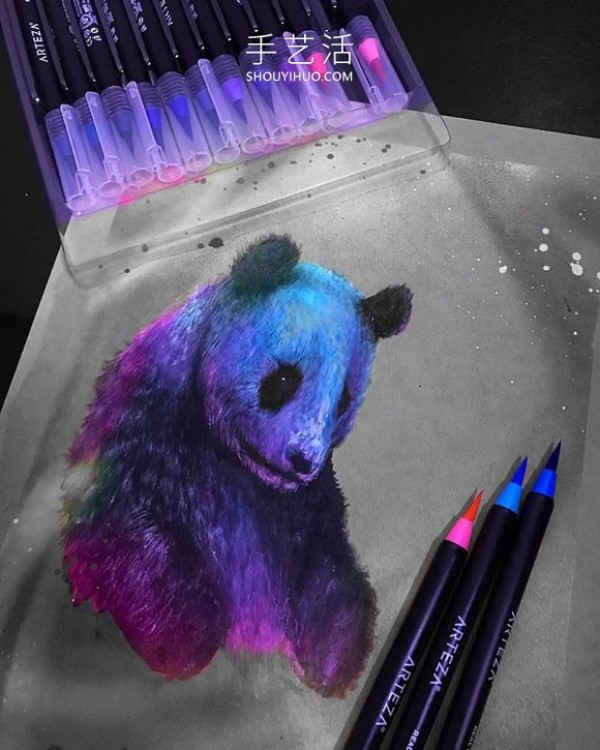 The "glowing" illustrations remind people to protect endangered animals