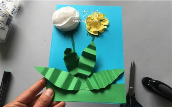 How to make homemade dandelion cards, tutorial on using cardboard to make three-dimensional greeting cards