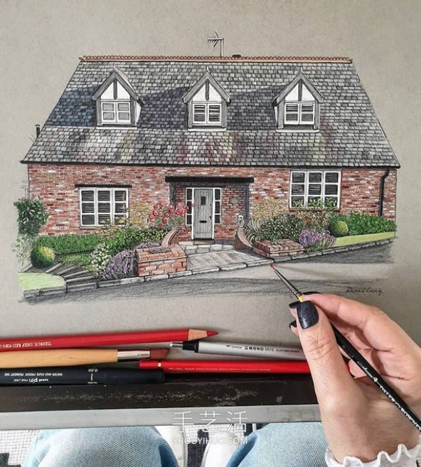 Self-taught artist sketches precise and detailed architectural drawings