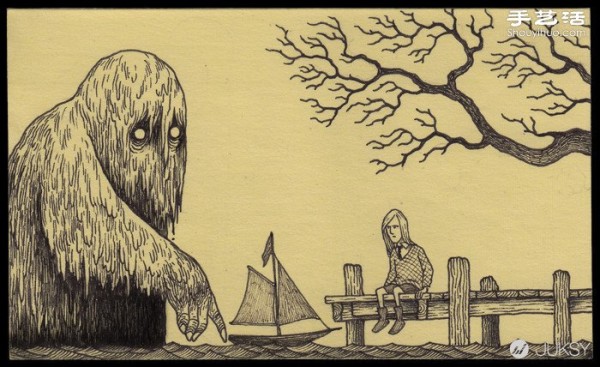 The spooky monster doodles drawn by Don Kenn on sticky notes