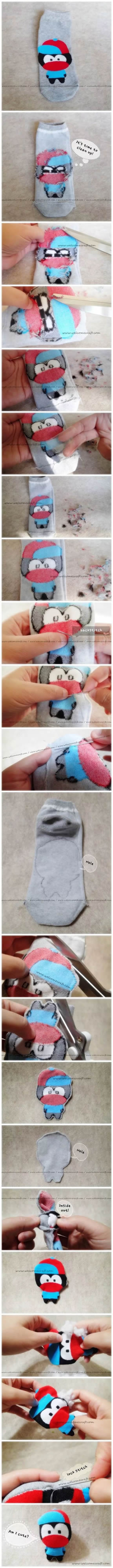 Pictures of super cute sock dolls and tutorials on how to make them