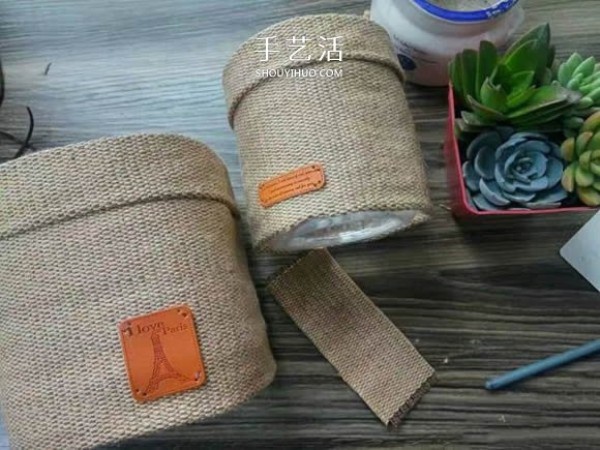 Tutorial on how to make pastoral style flower pot covers by hand using oil bottles