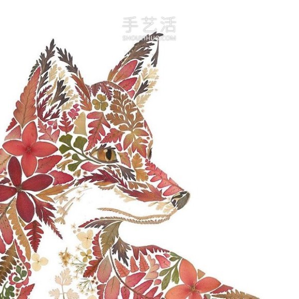 Use pressed flowers and leaves to create beautiful animal illustrations